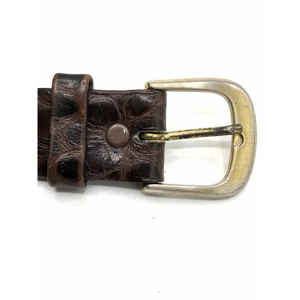 Brown Croc Embossed Belt 41-44” Vintage Style Brass Tone Buckle